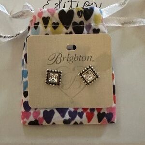 Brighton Silver Sparkle Square Earrings~ Brand New w/ Carry Bag~ Never Worn!